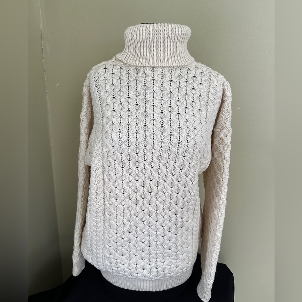 Aran Sweater Market Womens Cable Knit Fisherman Sweater Merino Wool Ireland Sz M